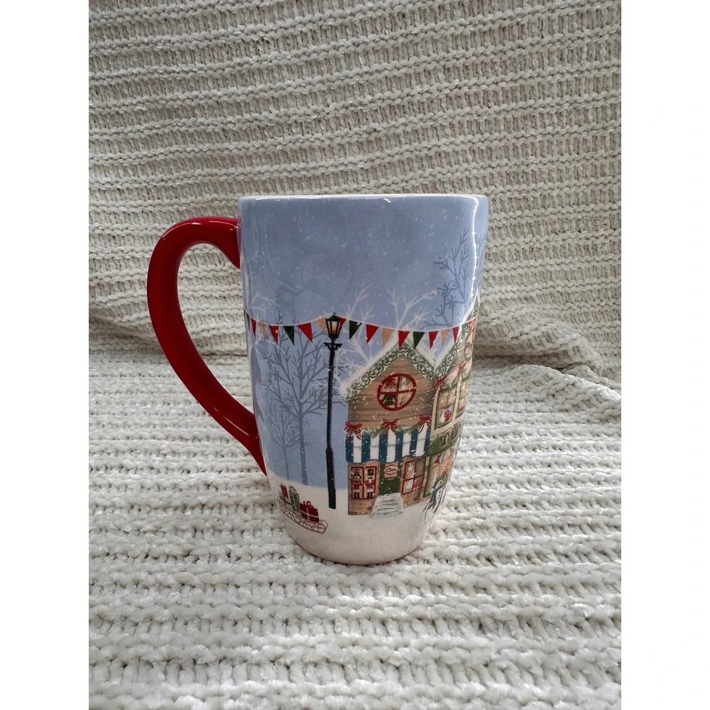 Pier 1 Xmas Village Scenes Coffee Mug Hand Painted‎ Ironstone Christmas Post
